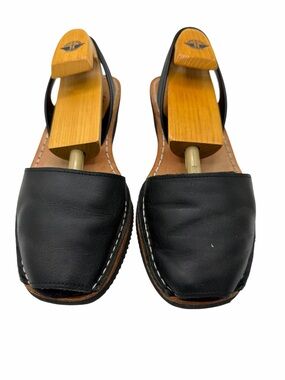 PONS Black Leather Slingback Sandals - Size 9